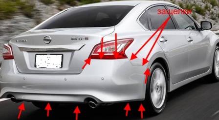 the attachment of the rear bumper Nissan Altima L33 (after 2013)